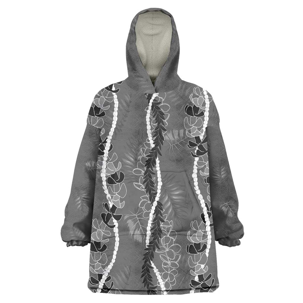 Hawaii Maile Lei Wearable Blanket Hoodie With Gray Monstera Pattern LT05 One Size Gray - Polynesian Pride