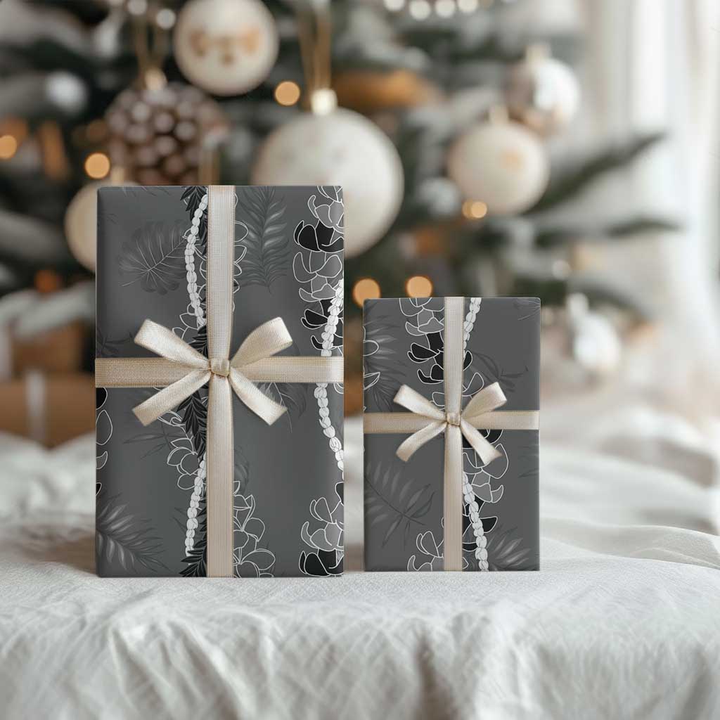 Hawaii Maile Lei Wrapping Paper With Gray Monstera Pattern - Polynesian Pride