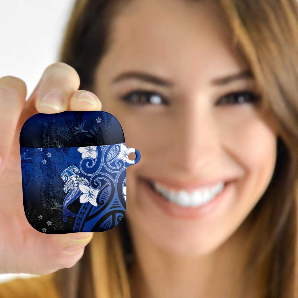 Polynesia Hammerhead Shark AirPods Case Blue Tribal Pattern With Plumeria - Polynesian Pride
