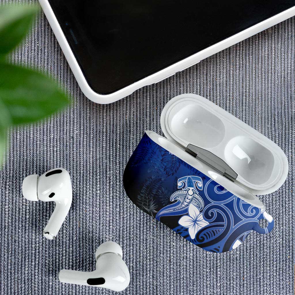 Polynesia Hammerhead Shark AirPods Case Blue Tribal Pattern With Plumeria - Polynesian Pride