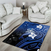 Polynesia Hammerhead Shark Area Rug Blue Tribal Pattern With Plumeria - Polynesian Pride