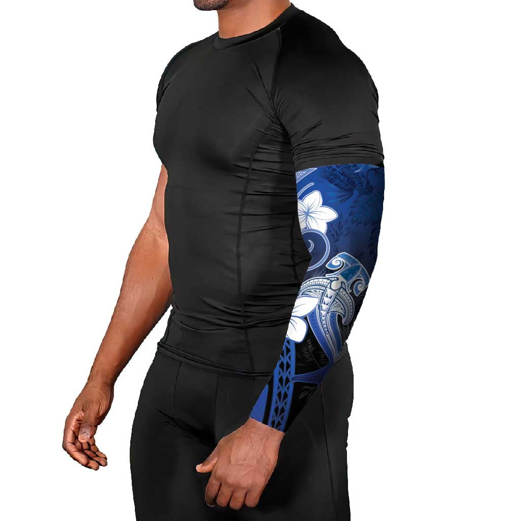 Polynesia Hammerhead Shark Arm Sleeves Blue Tribal Pattern With Plumeria LT05 - Polynesian Pride