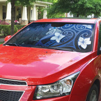 Polynesia Hammerhead Shark Auto Sun Shade Blue Tribal Pattern With Plumeria - Polynesian Pride