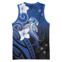 Polynesia Hammerhead Shark Basketball Jersey Blue Tribal Pattern With Plumeria - Polynesian Pride