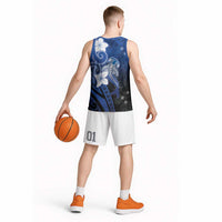 Polynesia Hammerhead Shark Basketball Jersey Blue Tribal Pattern With Plumeria - Polynesian Pride
