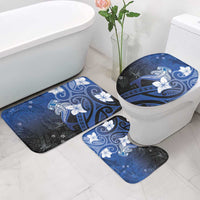 Polynesia Hammerhead Shark Bathroom Set Blue Tribal Pattern With Plumeria - Polynesian Pride