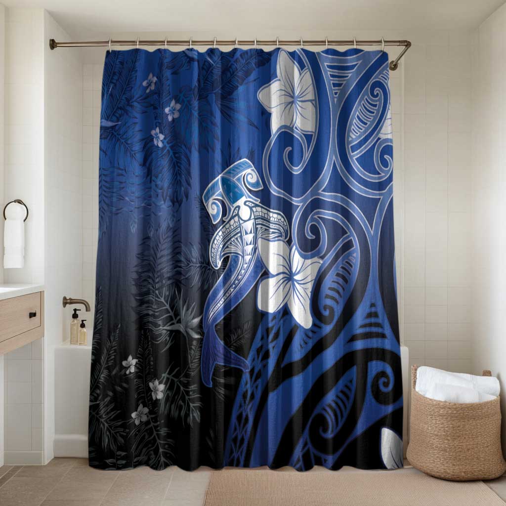 Polynesia Hammerhead Shark Bathroom Set Blue Tribal Pattern With Plumeria - Polynesian Pride