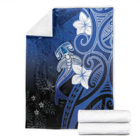 Polynesia Hammerhead Shark Blanket Blue Tribal Pattern With Plumeria - Polynesian Pride