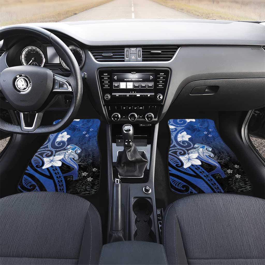 Polynesia Hammerhead Shark Car Mats Blue Tribal Pattern With Plumeria - Polynesian Pride