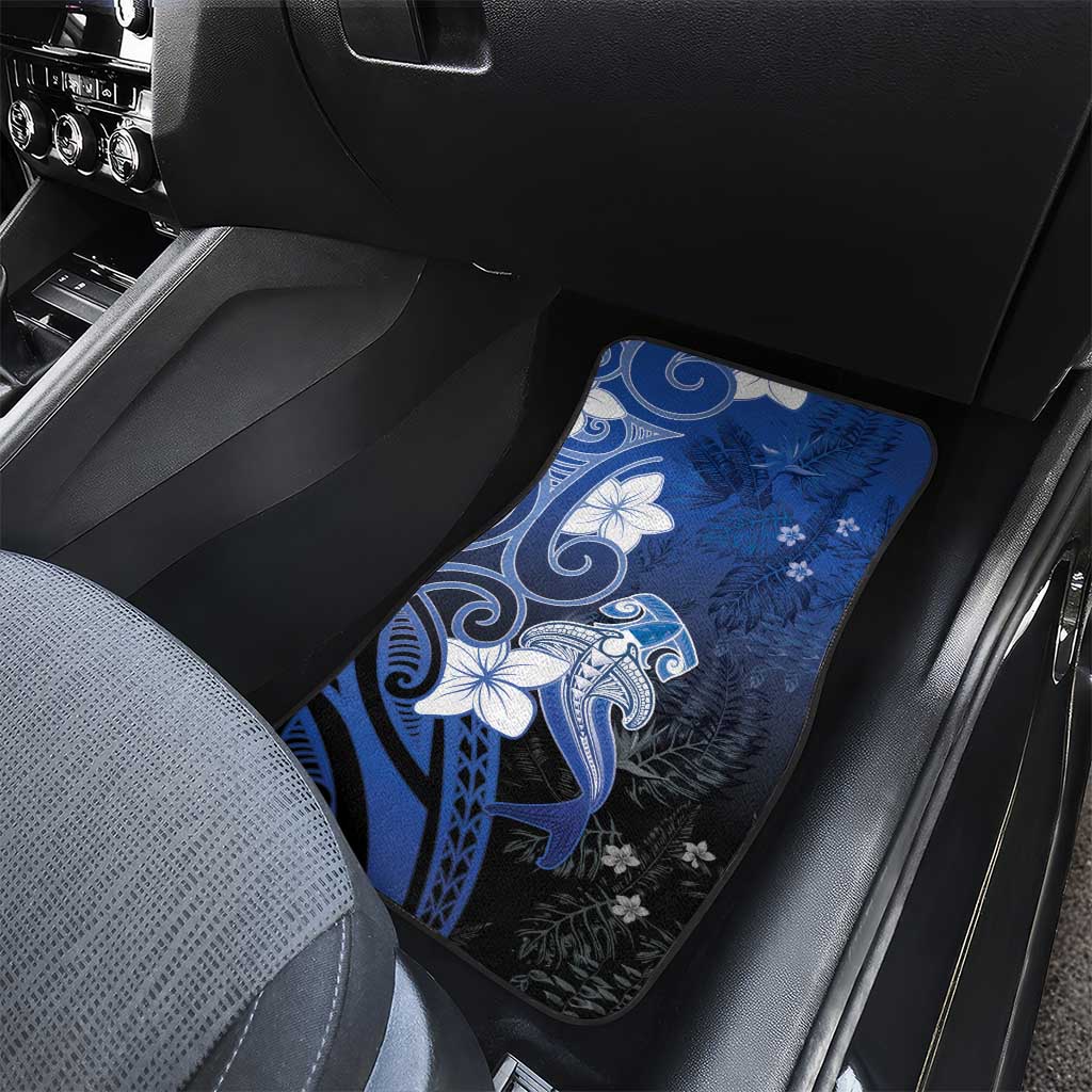 Polynesia Hammerhead Shark Car Mats Blue Tribal Pattern With Plumeria - Polynesian Pride