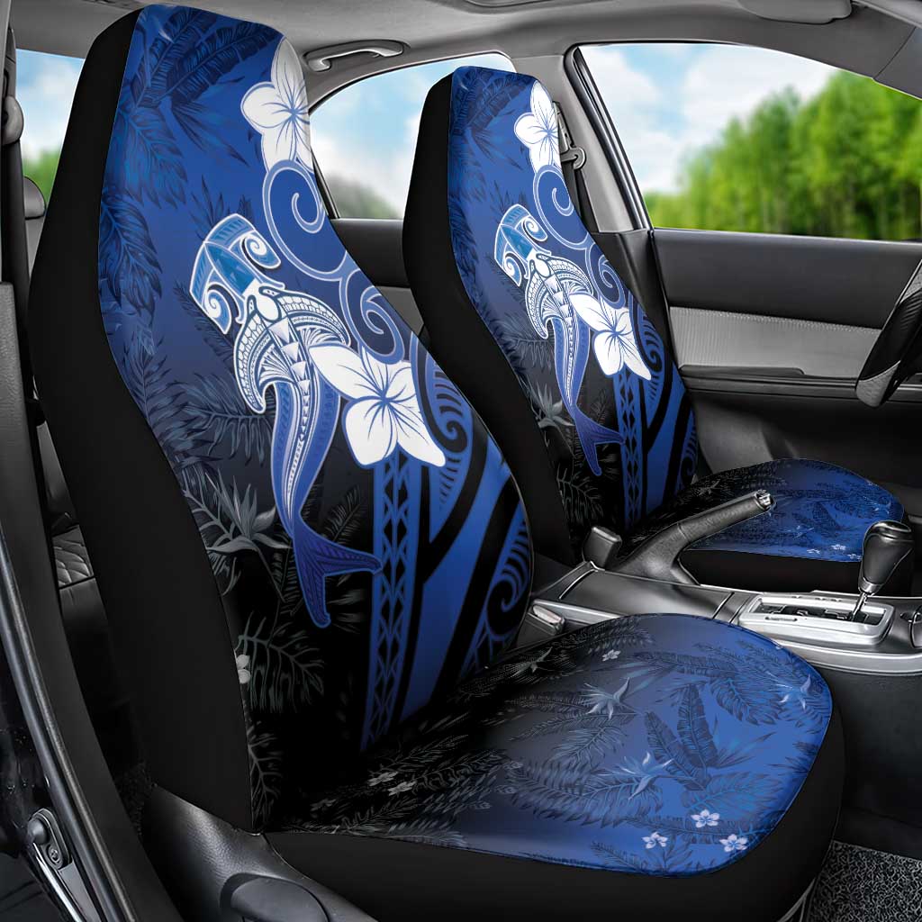 Polynesia Hammerhead Shark Car Seat Cover Blue Tribal Pattern With Plumeria - Polynesian Pride