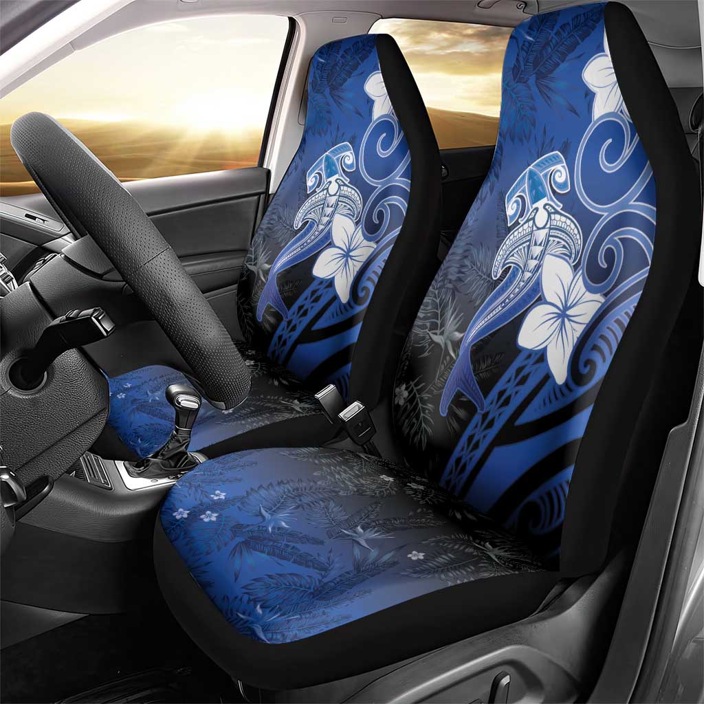 Polynesia Hammerhead Shark Car Seat Cover Blue Tribal Pattern With Plumeria - Polynesian Pride