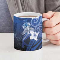 Polynesia Hammerhead Shark Ceramic Mug Blue Tribal Pattern With Plumeria - Polynesian Pride