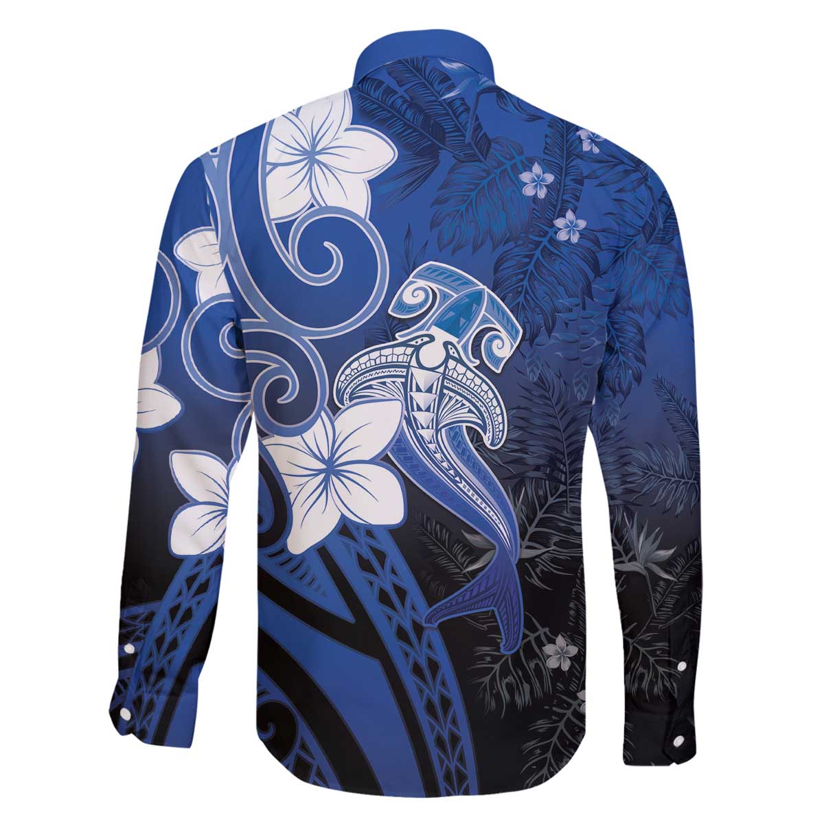 Polynesia Hammerhead Shark Family Matching Off The Shoulder Long Sleeve Dress and Hawaiian Shirt Blue Tribal Pattern With Plumeria LT05 - Polynesian Pride