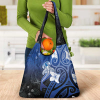 Polynesia Hammerhead Shark Grocery Bag Blue Tribal Pattern With Plumeria - Polynesian Pride