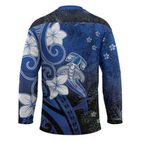 Polynesia Hammerhead Shark Hockey Jersey Blue Tribal Pattern With Plumeria - Polynesian Pride