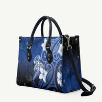 Polynesia Hammerhead Shark Leather Bag Blue Tribal Pattern With Plumeria - Polynesian Pride