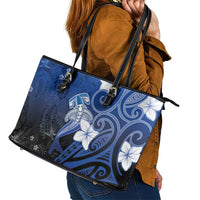Polynesia Hammerhead Shark Leather Tote Bag Blue Tribal Pattern With Plumeria - Polynesian Pride