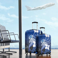 Polynesia Hammerhead Shark Luggage Cover Blue Tribal Pattern With Plumeria - Polynesian Pride