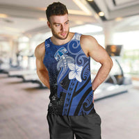 Polynesia Hammerhead Shark Men Tank Top Blue Tribal Pattern With Plumeria - Polynesian Pride