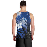 Polynesia Hammerhead Shark Men Tank Top Blue Tribal Pattern With Plumeria - Polynesian Pride