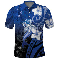 Polynesia Hammerhead Shark Polo Shirt Blue Tribal Pattern With Plumeria LT05 Blue - Polynesian Pride