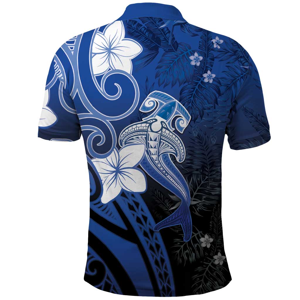 Polynesia Hammerhead Shark Polo Shirt Blue Tribal Pattern With Plumeria LT05 - Polynesian Pride