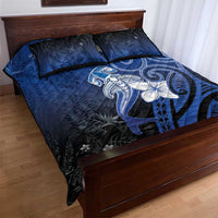Polynesia Hammerhead Shark Quilt Bed Set Blue Tribal Pattern With Plumeria - Polynesian Pride