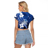 Polynesia Hammerhead Shark Raglan Cropped T Shirt Blue Tribal Pattern With Plumeria LT05 - Polynesian Pride