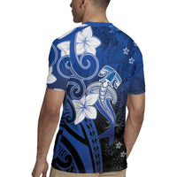 Polynesia Hammerhead Shark Rugby Jersey Blue Tribal Pattern With Plumeria - Polynesian Pride
