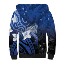 Polynesia Hammerhead Shark Sherpa Hoodie Blue Tribal Pattern With Plumeria LT05 - Polynesian Pride