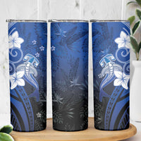 Polynesia Hammerhead Shark Skinny Tumbler Blue Tribal Pattern With Plumeria - Polynesian Pride