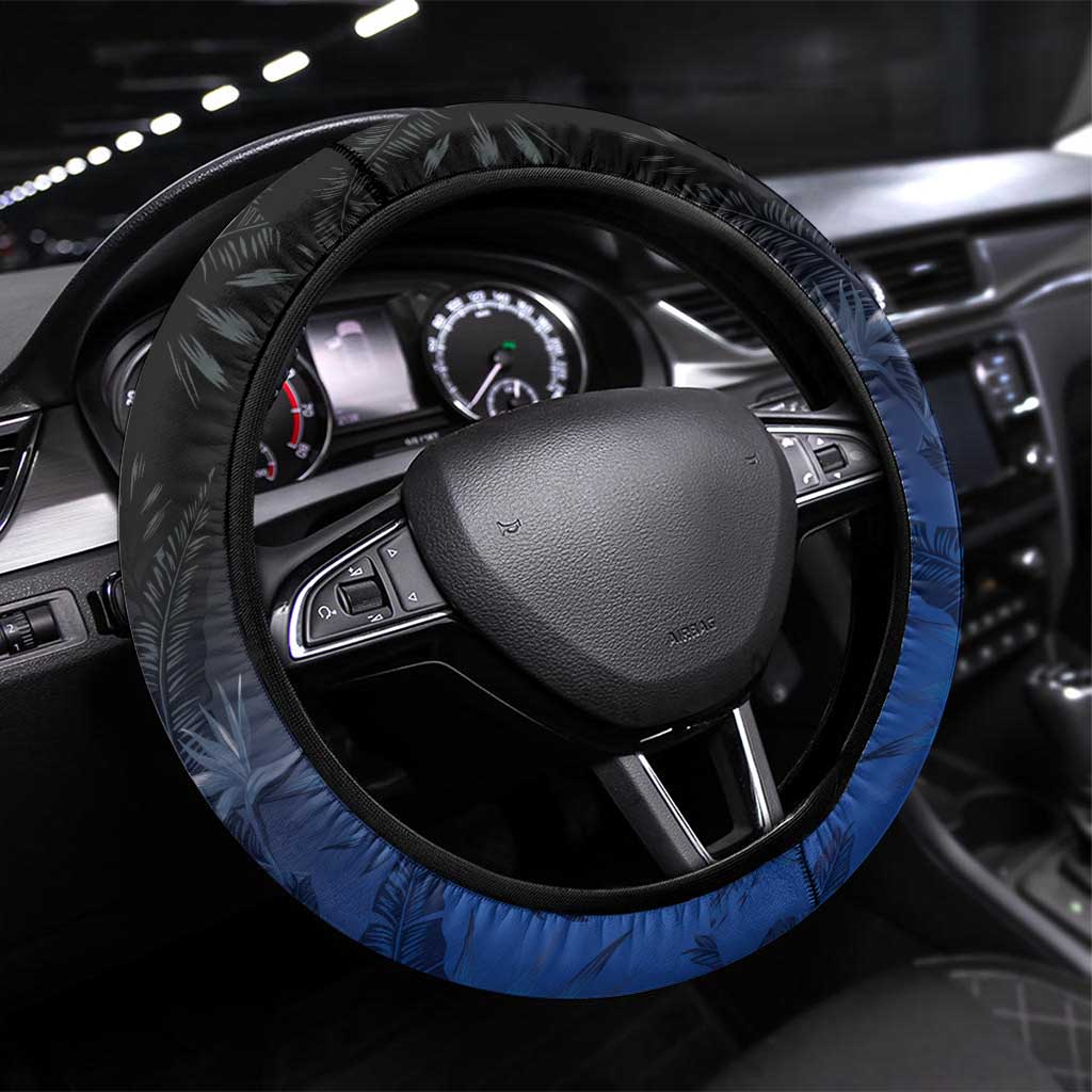 Polynesia Hammerhead Shark Steering Wheel Cover Blue Tribal Pattern With Plumeria - Polynesian Pride