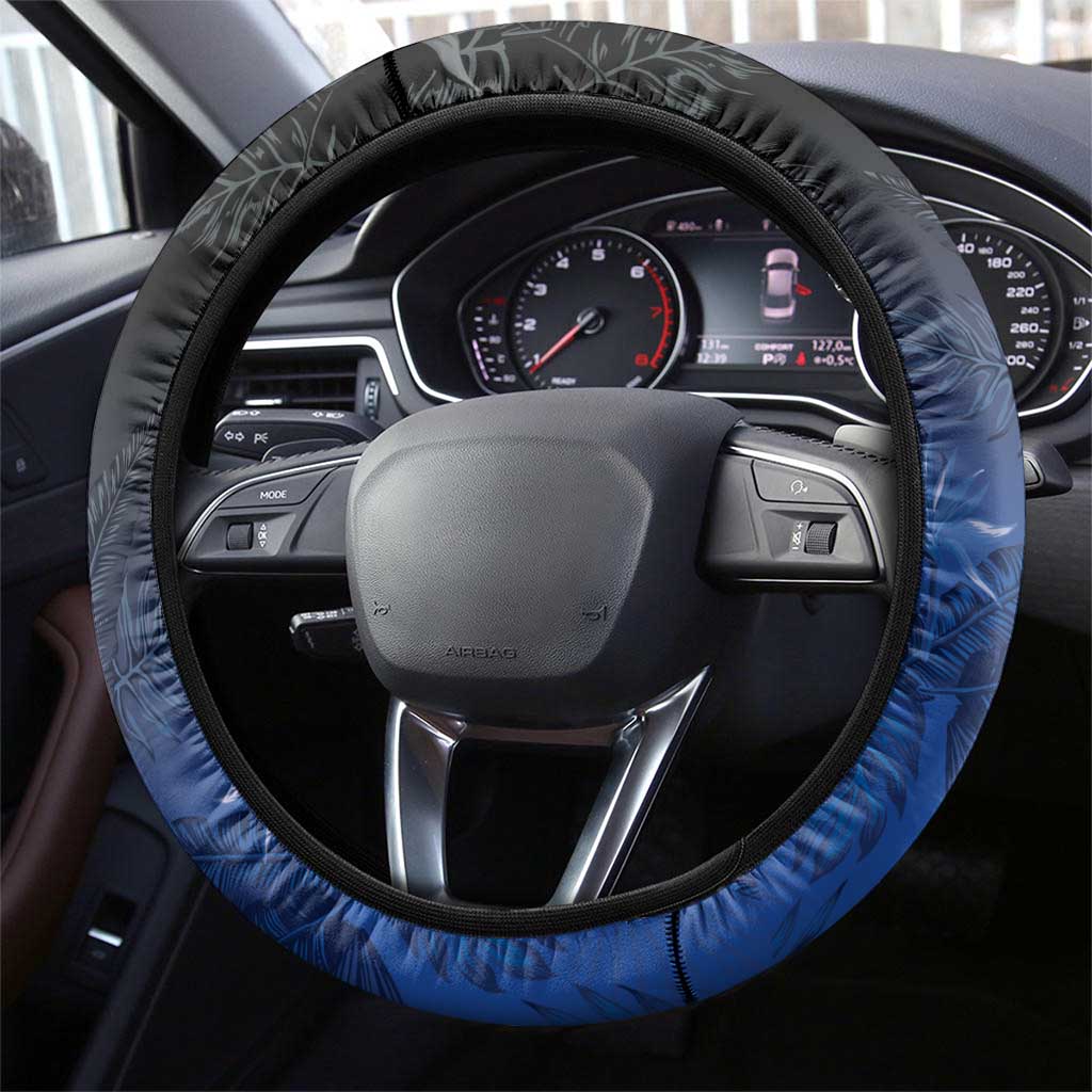 Polynesia Hammerhead Shark Steering Wheel Cover Blue Tribal Pattern With Plumeria - Polynesian Pride