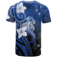 Polynesia Hammerhead Shark T Shirt Blue Tribal Pattern With Plumeria - Polynesian Pride