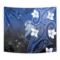 Polynesia Hammerhead Shark Tapestry Blue Tribal Pattern With Plumeria - Polynesian Pride