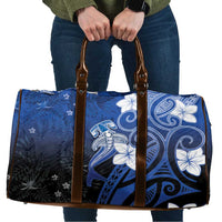 Polynesia Hammerhead Shark Travel Bag Blue Tribal Pattern With Plumeria - Polynesian Pride