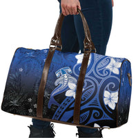 Polynesia Hammerhead Shark Travel Bag Blue Tribal Pattern With Plumeria - Polynesian Pride