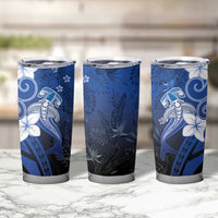 Polynesia Hammerhead Shark Tumbler Cup Blue Tribal Pattern With Plumeria LT05 - Polynesian Pride