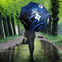 Polynesia Hammerhead Shark Umbrella Blue Tribal Pattern With Plumeria - Polynesian Pride