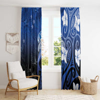 Polynesia Hammerhead Shark Window Curtain Blue Tribal Pattern With Plumeria - Polynesian Pride