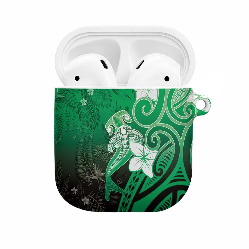 Polynesia Hammerhead Shark AirPods Case Green Tribal Pattern With Plumeria LT05 Green - Polynesian Pride