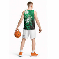 Polynesia Hammerhead Shark Basketball Jersey Green Tribal Pattern With Plumeria - Polynesian Pride