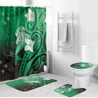 Polynesia Hammerhead Shark Bathroom Set Green Tribal Pattern With Plumeria - Polynesian Pride