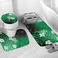 Polynesia Hammerhead Shark Bathroom Set Green Tribal Pattern With Plumeria - Polynesian Pride