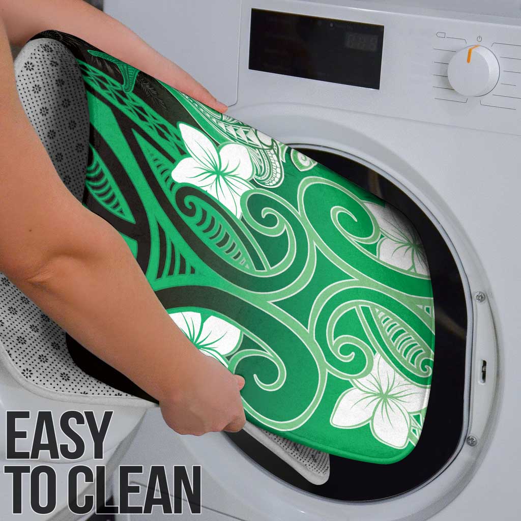 Polynesia Hammerhead Shark Bathroom Set Green Tribal Pattern With Plumeria - Polynesian Pride