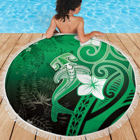 Polynesia Hammerhead Shark Beach Blanket Green Tribal Pattern With Plumeria - Polynesian Pride