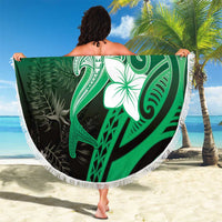Polynesia Hammerhead Shark Beach Blanket Green Tribal Pattern With Plumeria - Polynesian Pride