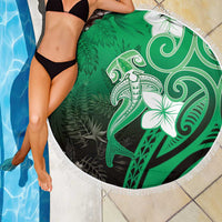 Polynesia Hammerhead Shark Beach Blanket Green Tribal Pattern With Plumeria - Polynesian Pride