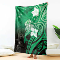 Polynesia Hammerhead Shark Blanket Green Tribal Pattern With Plumeria - Polynesian Pride